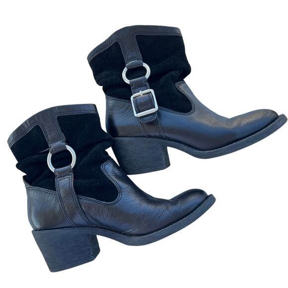 Lucky Brand Leather Moto Biker 
Ankle Boots Size 7M Lined Block Heel Black - Picture 1 of 9